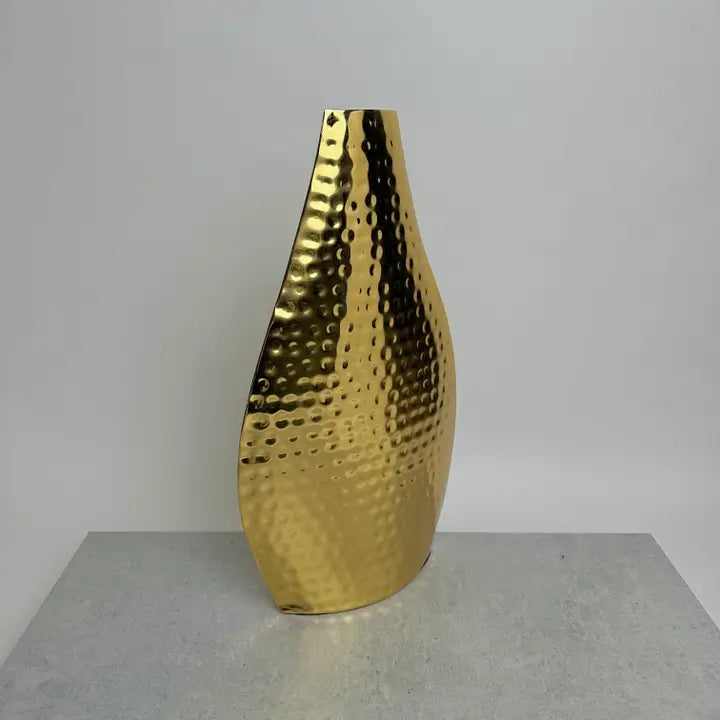 Elegant Gold Slim Hammered Vase