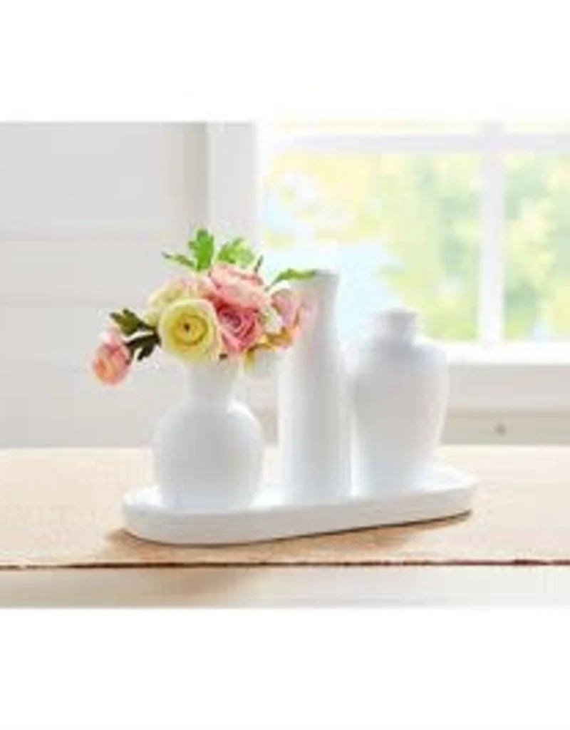 Mud Pie White Paulownia Vase & Tray Set