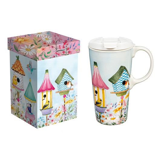 Ceramic Perfect Travel Cup, 17oz., w/ Gift Box, Birdhouse City