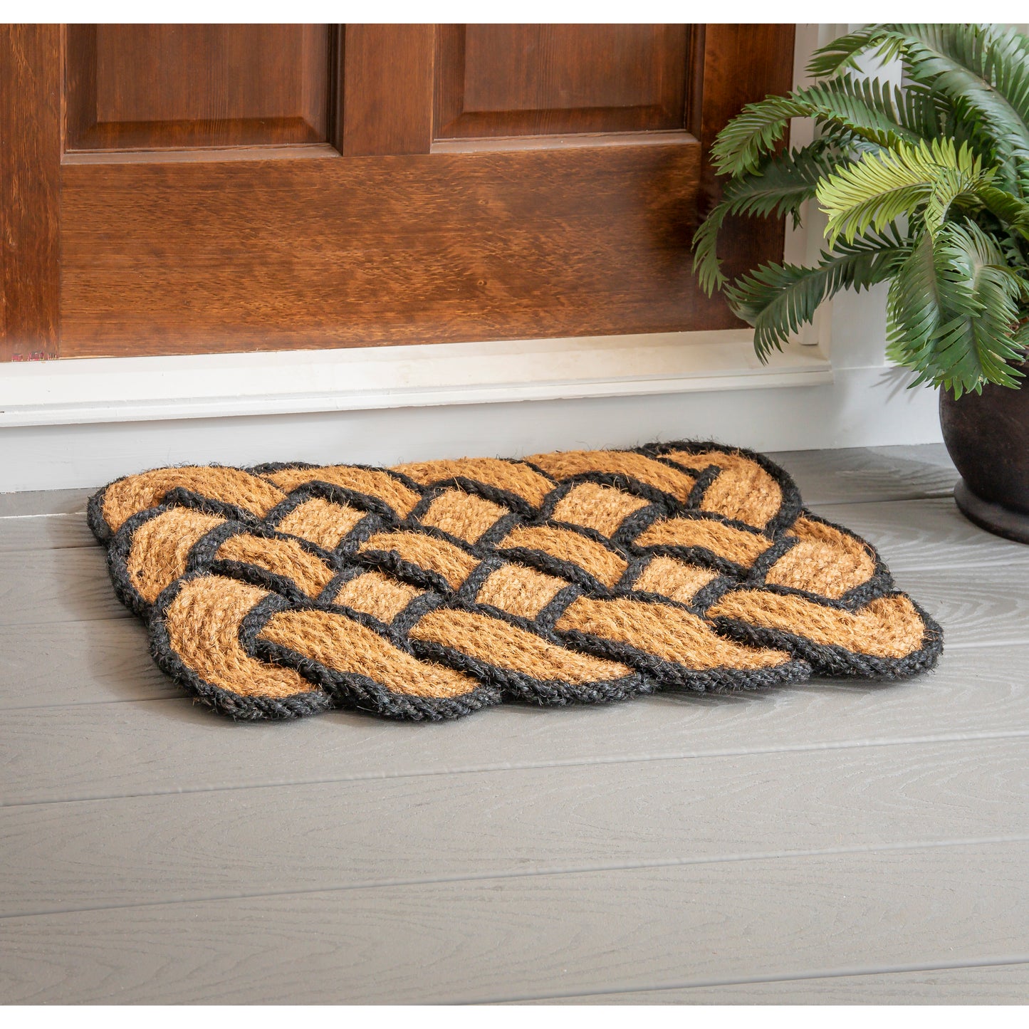 Natural and Black Braided Coir Mat