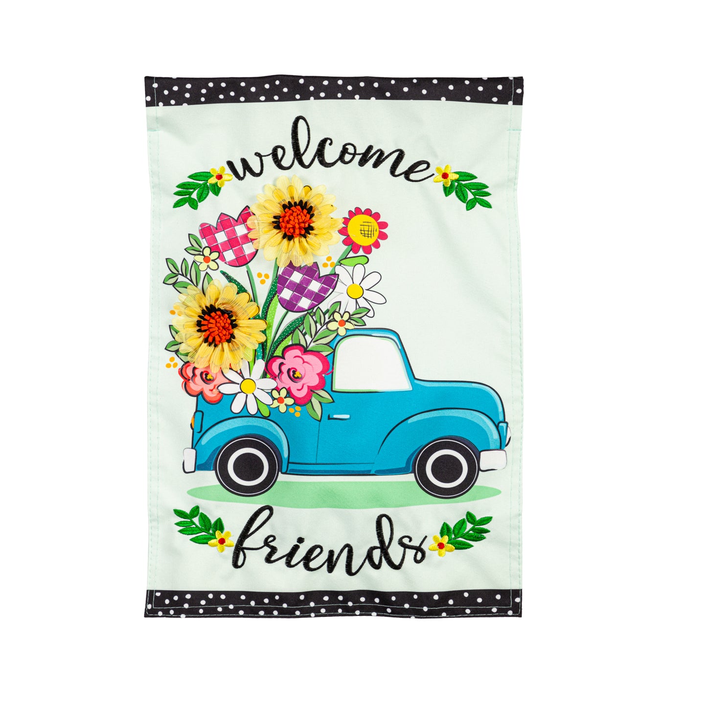 Flower Truck Linen Garden Flag